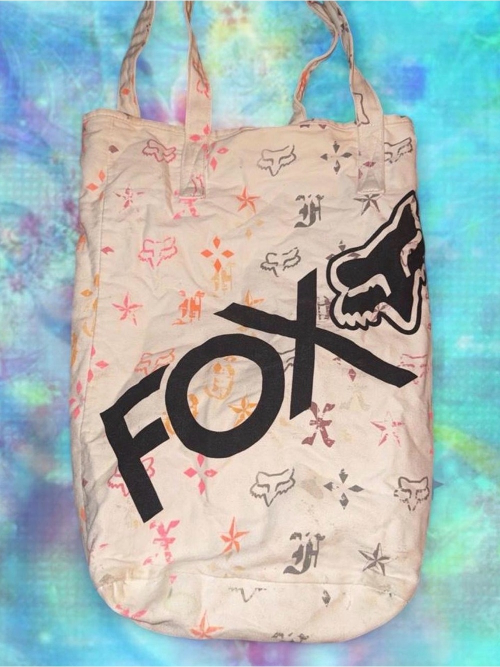 Fox Cream Tote with Black Logo and Multicolor Accents